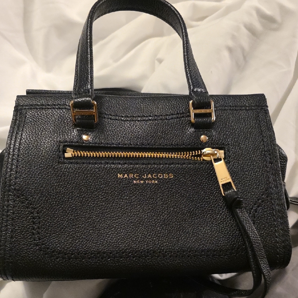 Marc Jacobs Black Leather Satchel with Gold Accents